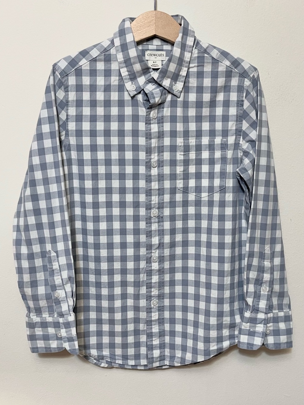 Crewcuts • 6-7 • Boys’ Gingham Button-Down Long Sleeve Shirt Blue Greyish White